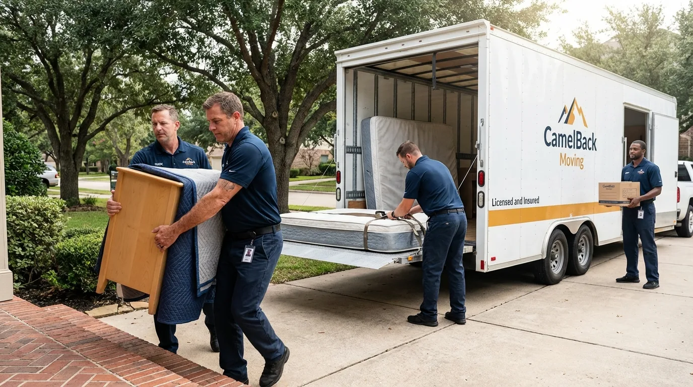 Crew loading residential truck for cross-state move from Sebewaing, MI